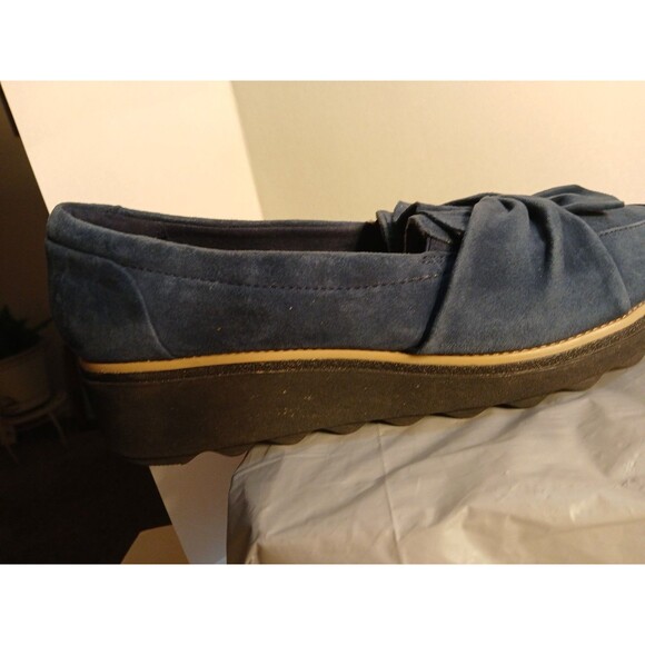 Clarks SHARON DASHER Blue Suede Designer Wedge Loafer WMS 10W  NEW ($110) - Picture 9 of 16